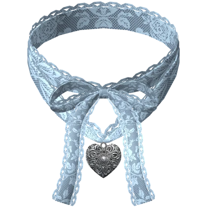 ♡ lace heart bow choker in blue