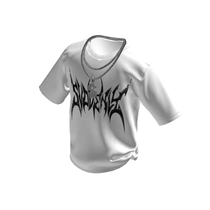 White SVDDENLY T-Shirt w/ Double Dollar Chain