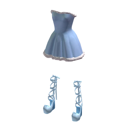 Festive Blue Christmas Dress With Ribbon Heels