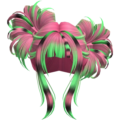 Scene Retro Messy Double Buns (Pink Green)