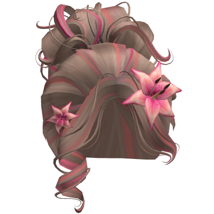 ♡ brown tropical summer bun with pink flower
