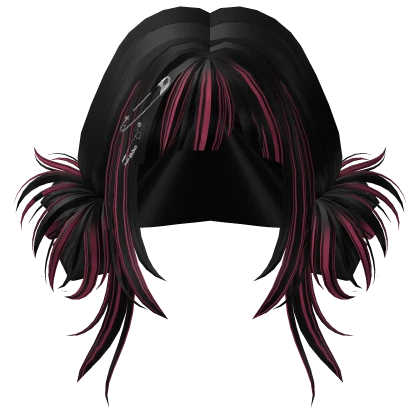 Spiky Fluffy Pigtails With Clip (Black & Red)