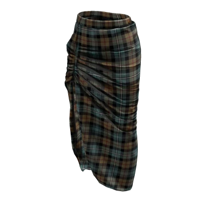 Long Ruched Slit Skirt (Plaid)