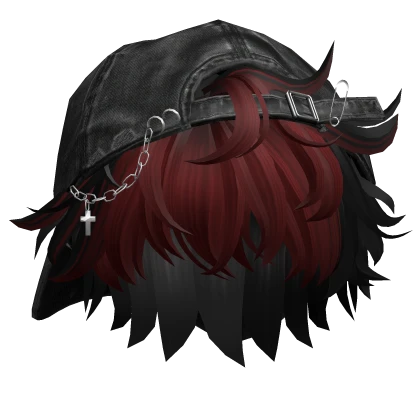 Red & Black Anime Boy Hair w/ Y2K Distressed Hat