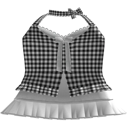 † black plaid little halter ruffled white dress