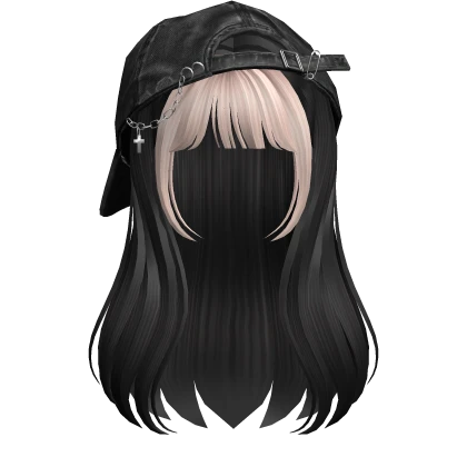 Black&Blonde long girl hair w/ Y2K Distressed Hat