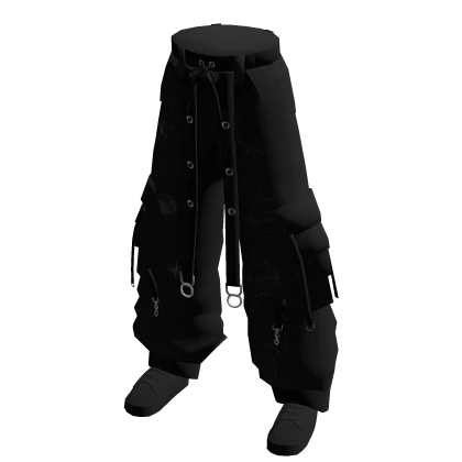 Black Baggy Cargo Pants w/ Shoes & Straps