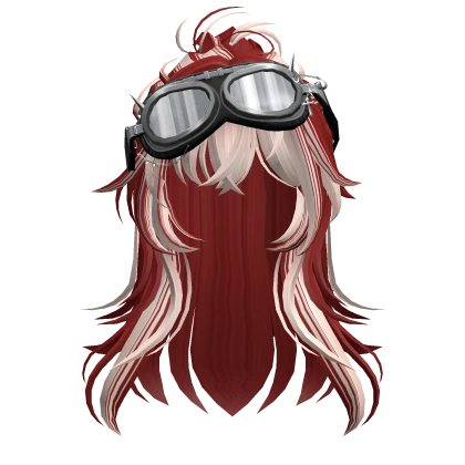 Two-Tone Anime Half-Up Hair w/ Goggles Red&Blonde