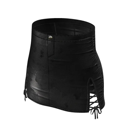 Black Leather Distressed Skirt