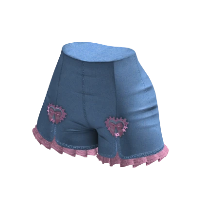 Denim wide leg shorts ruffled Pink blue
