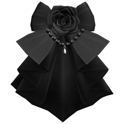 Victorian Gothic Black Ruffle Jabot w/ a Rose
