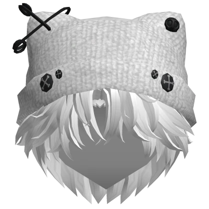 White Messy Emo Hair w/ Beanie