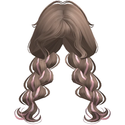 ♡ milktea brown swirly braids with pink ribbon 