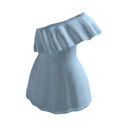 🤍 Light Blue Denim One Shoulder Ruffle Dress