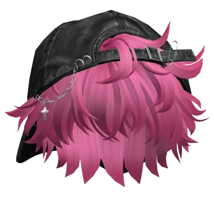 Hot Pink Anime Boy Hair w/ Y2K Distressed Hat