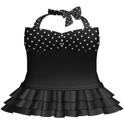 gothic black polka dot little halter ruffled dress