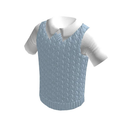 Knit vest with Short sleeve shirt : Light blue