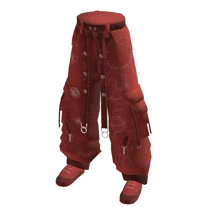 Red Baggy Cargo Pants w/ Shoes & Straps
