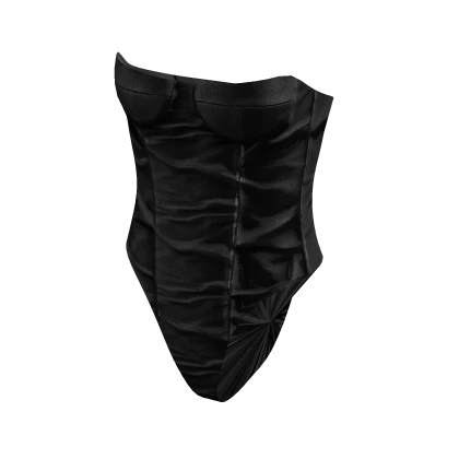 Over bust Satin Corset Bodysuit (Black)