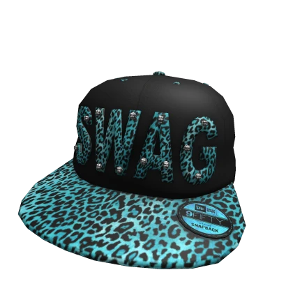 2000s cyan cheetah print SWAG snapback