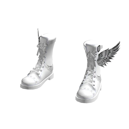 White Angel Winged High Top Biker Boots