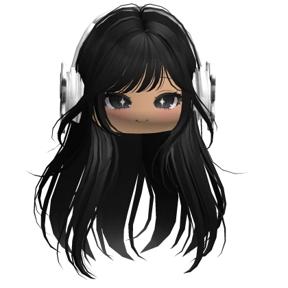 Black Straight Hair w/ Cute Face & Y2k Headphones