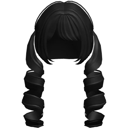 ♡ : black kawaii low curly long doll pigtails