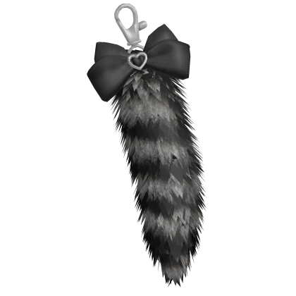 Black and Gray Raccoon Tail Keychain w Bow 
