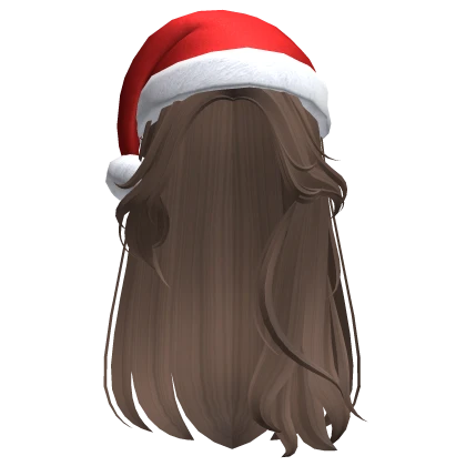 Long Wavy Hair w/ Santa Christmas Hat (Brown)