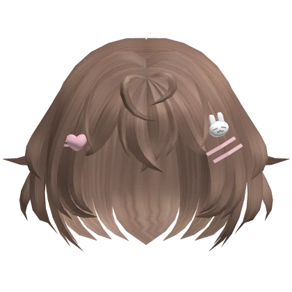 ♡ cutecore short messy w/ bunny hairclips brown