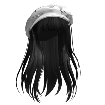 Black Straight Hair w/ White Beret