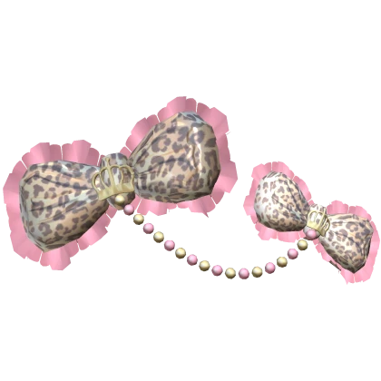 Baby Pink Cheetah Gyaru Double Bow Pearls Harajuku