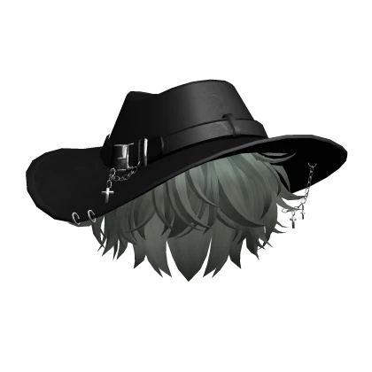 Green Messy Hair w/ Fedora