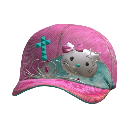 Cute Pink 2000s Turquoise Kitty Cap McBling Gyaru 