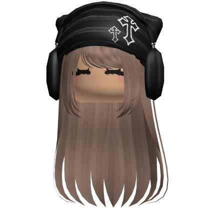 Y2K Cool Girl Hair w Hat + Headphones Milktea