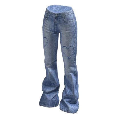 ✨ Heart Ripped Flared Jeans Light Blue Y2K