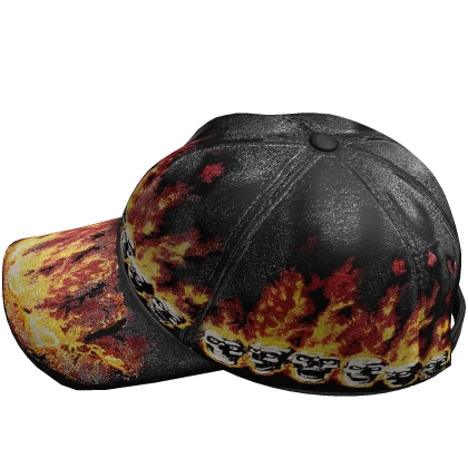 sideways flaming skull leather cap