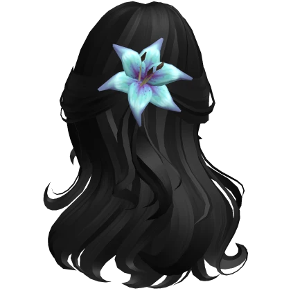 ♡ black summer half up hair with blue flower