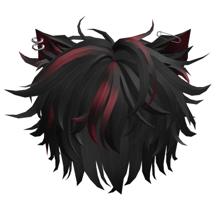 Messy Emo Punk Kitty Boy Hair in Red Raccoon
