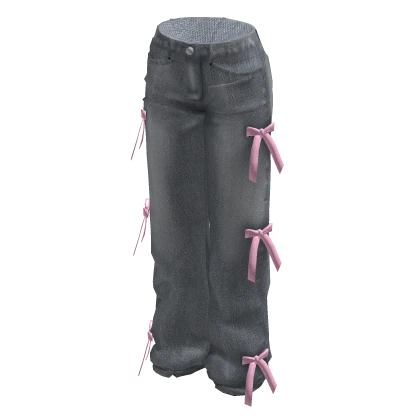 Baggy Denim Jeans w Pink Bows 