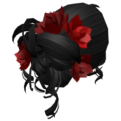 Black Red Spring Floral Curly Messy Bun Hair
