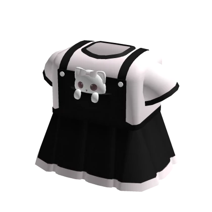 ♡꒰ black denim white kitty baby doll overall dress