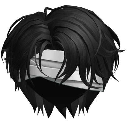 Black Stylish Side Parted Emo Hair w/ Bandage