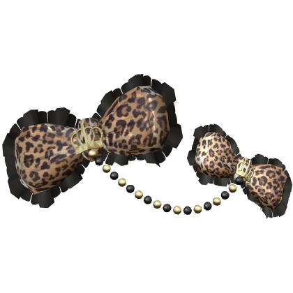 Cheetah Gyaru Double Bow Pearls Harajuku Cute Y2K