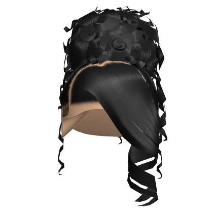 High Curly Bun W Heart Parting in Black