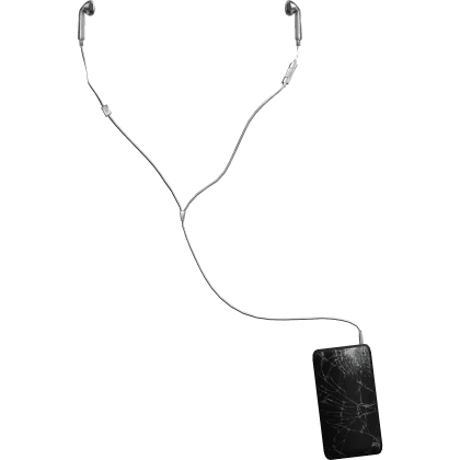 Silver Wired Earphones w Cracked phone
