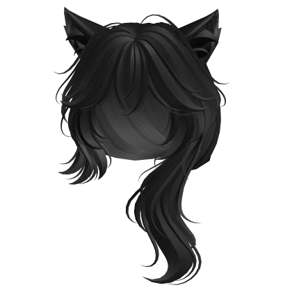 Fluffy Anime Hairstyle with Cat Ears (Black)