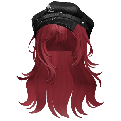 Red Graceful Layered Hair w/ Skull Punk Cap