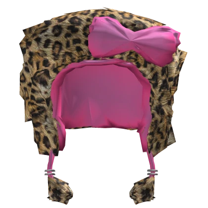 Leopard Cheetah Fluffy Pink Bow Gyaru Kawaii Hood