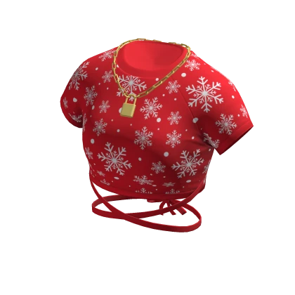 Christmas Crop Top w/ Gold Lock Necklace